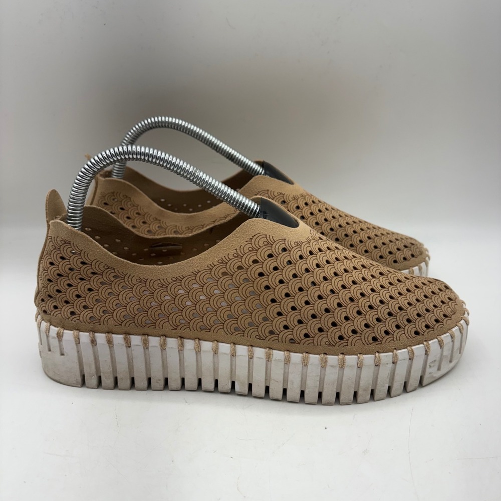 Ilse Jacobsen Tulip 139 Tan Laser Cut Perforated Slip On Sneakers Shoes Size 40